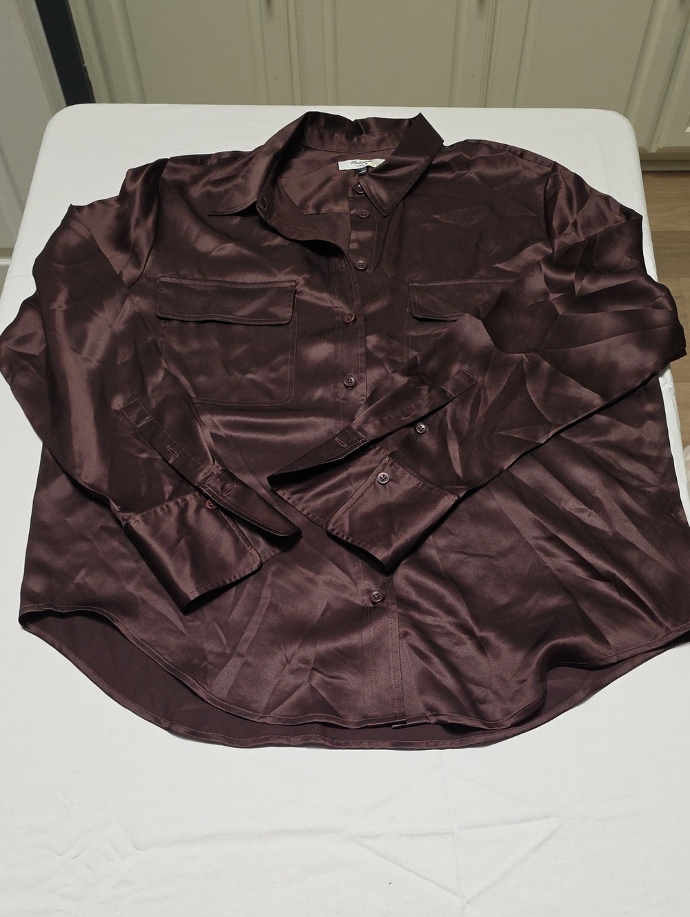 Silk Madewell Button-Down Blouse in Rich Chocolate Brown
